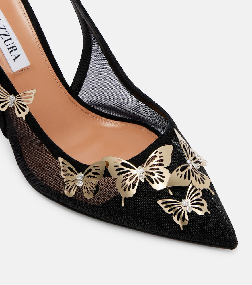 Aquazzura Papillon embellished mesh slingback pumps