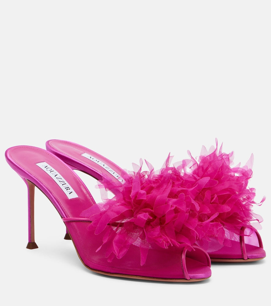 Aquazzura Poa¨me floral-applique mesh mules