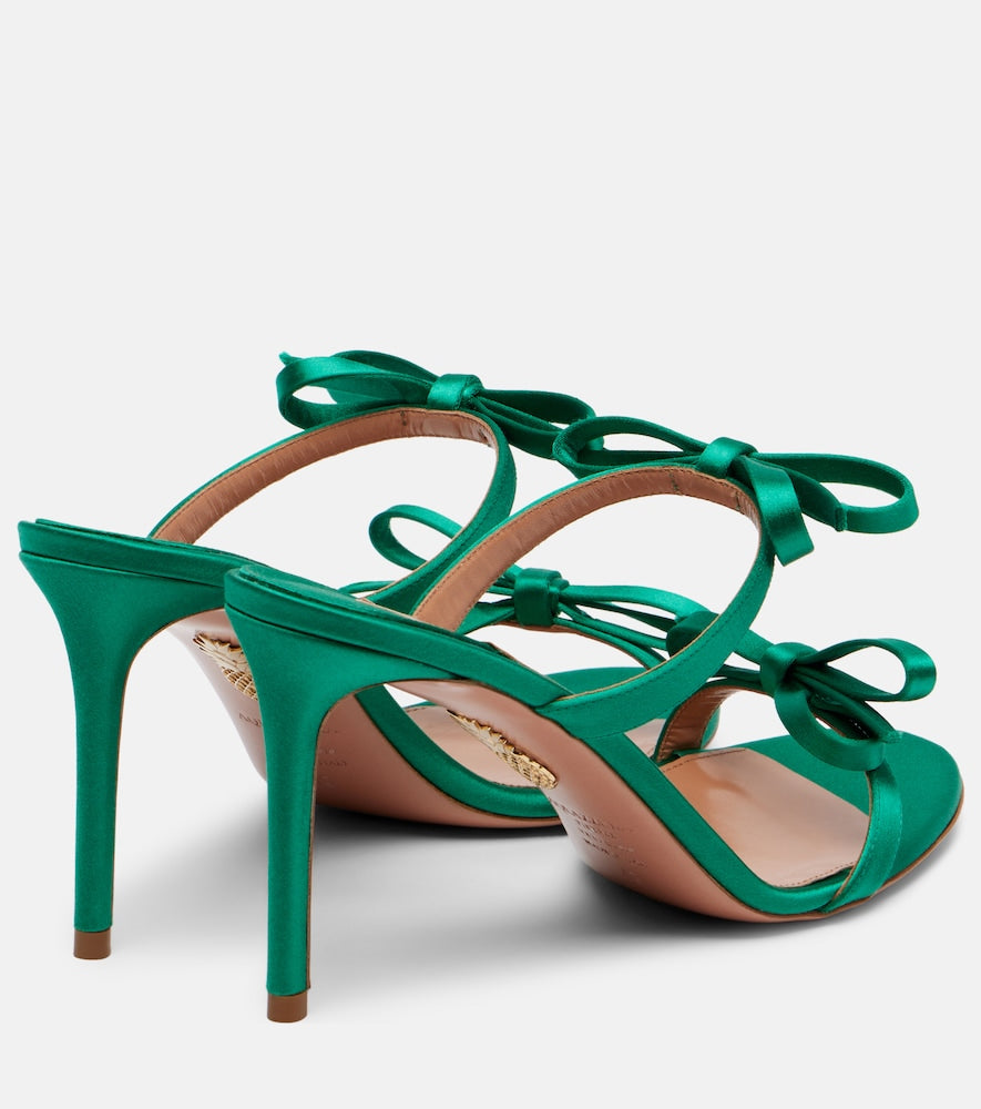 Aquazzura Soave 85 bow-detail satin mules