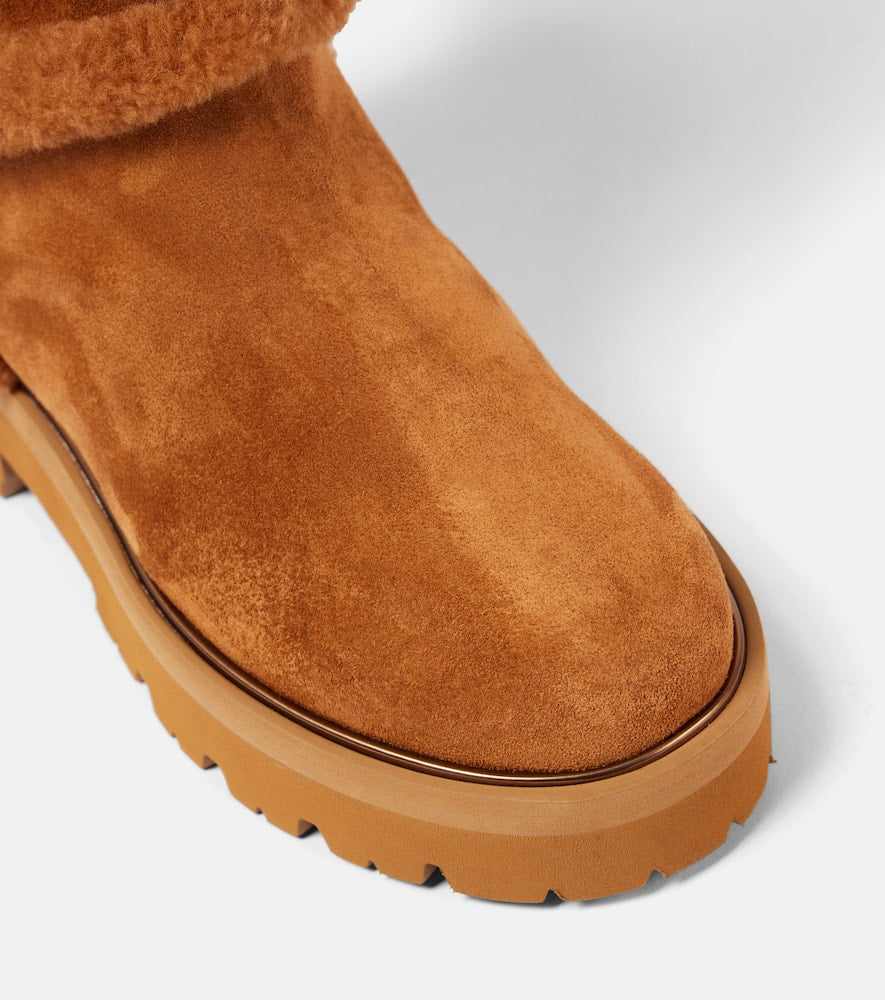 Aquazzura Teddi 20 shearling-trimmed suede boots