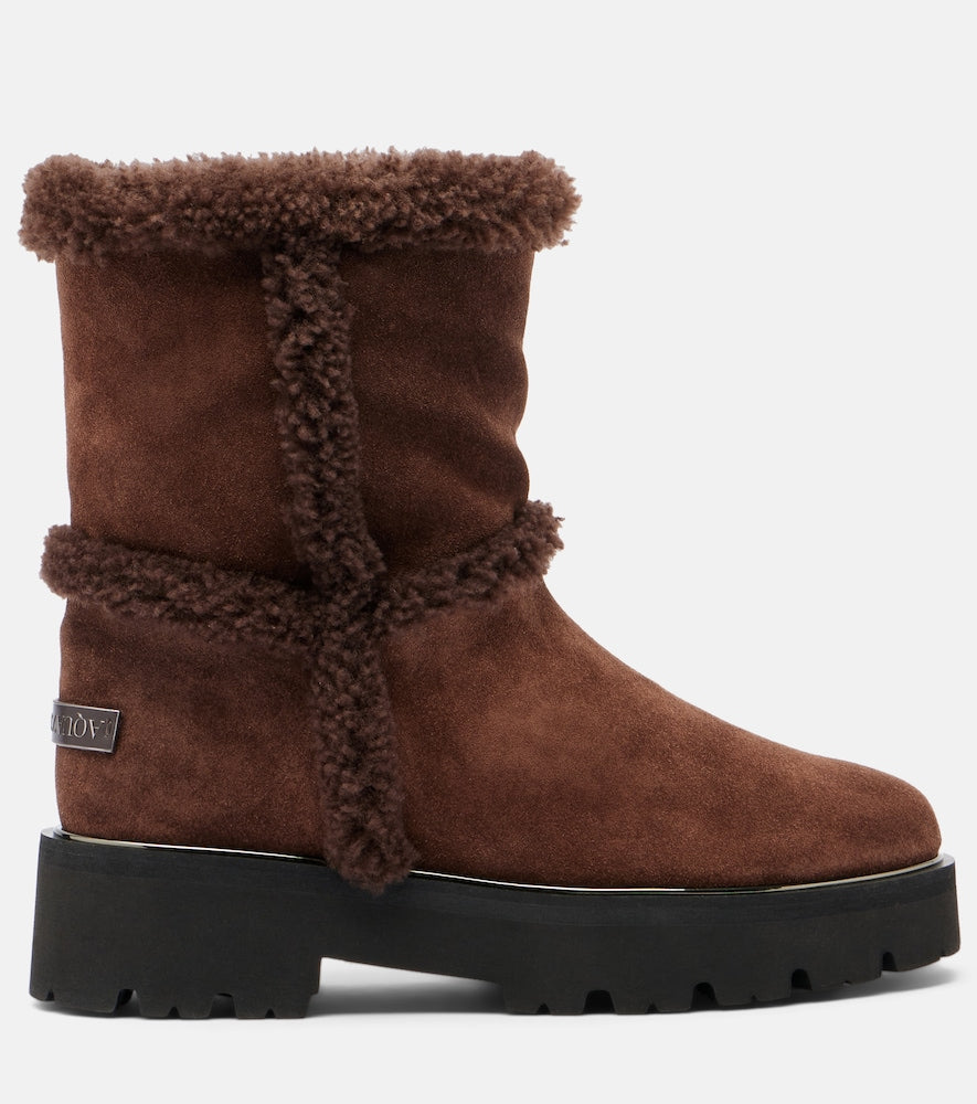 Aquazzura Teddi shearling-trimmed suede ankle boots