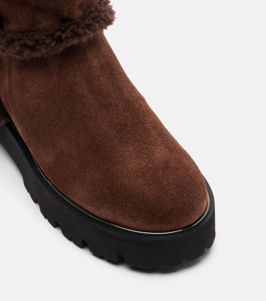 Aquazzura Teddi shearling-trimmed suede ankle boots