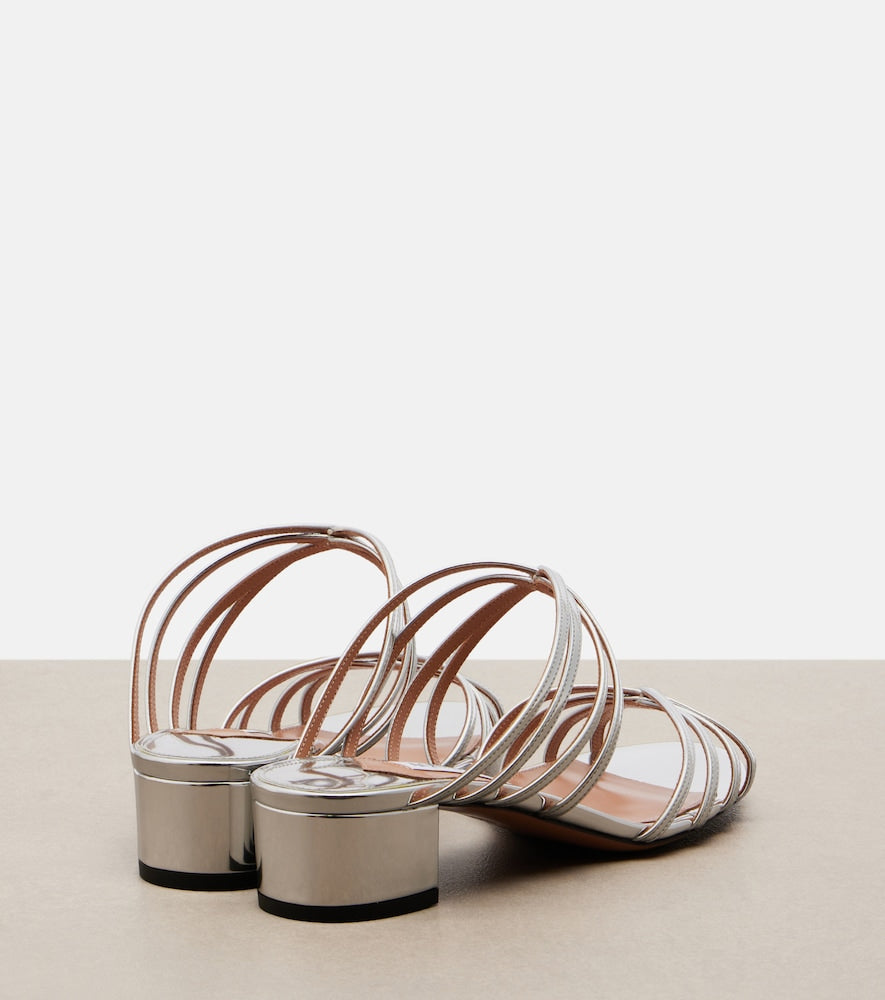 Aquazzura Tell Me mirrored leather mules