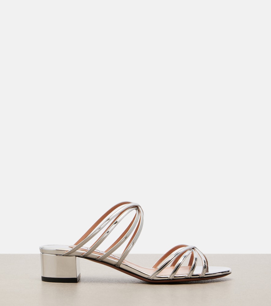 Aquazzura Tell Me mirrored leather mules