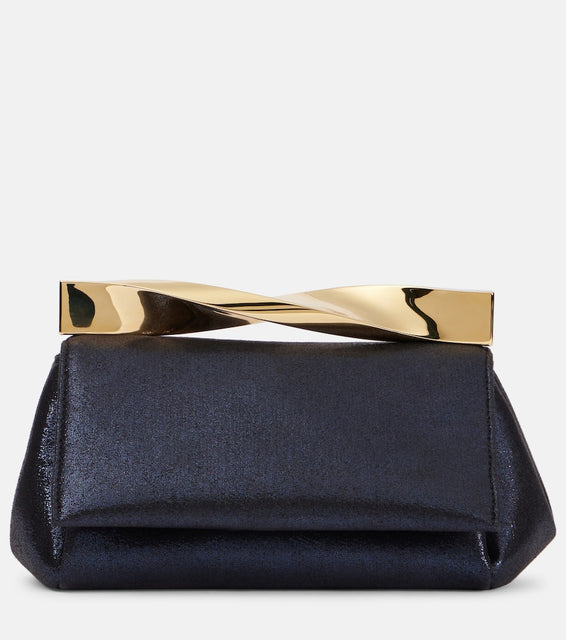 Aquazzura Twist Mini leather-trimmed clutch. Shop Aquazzura Clutches for women now.