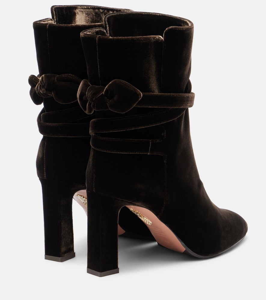 Aquazzura Very Bow 85 velvet ankle boots