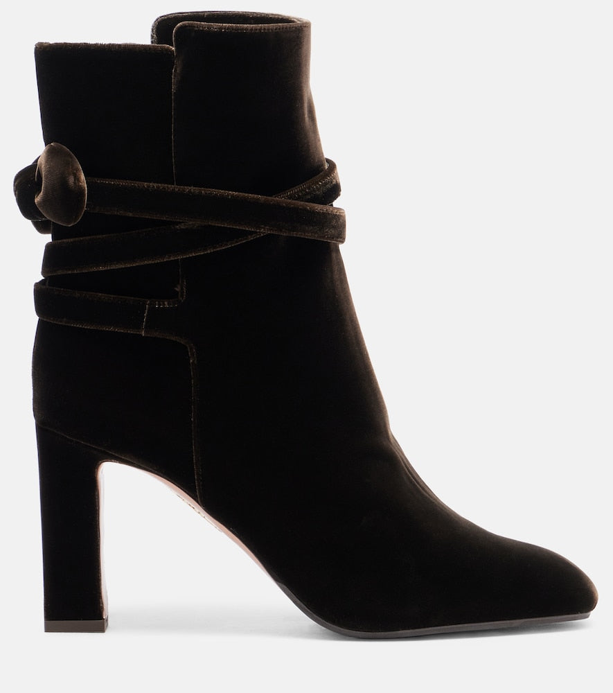 Aquazzura Very Bow 85 velvet ankle boots