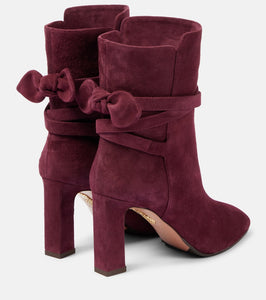 Aquazzura Very Bow Tie 85 suede ankle boots