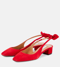 Aquazzura Very Bow suede slingback pumps