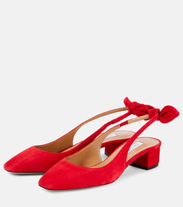 Aquazzura Very Bow suede slingback pumps