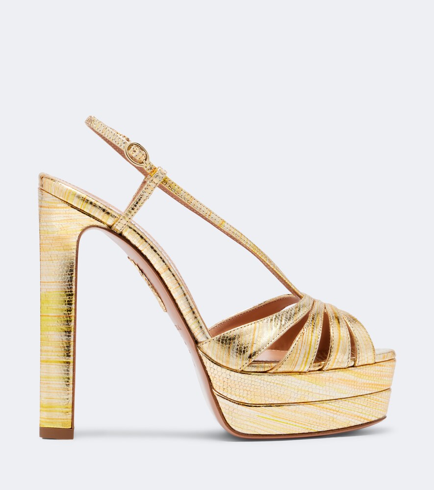 Aquazzura Aimee130 metallic leather platform sandals - Gold Heeled Sandals