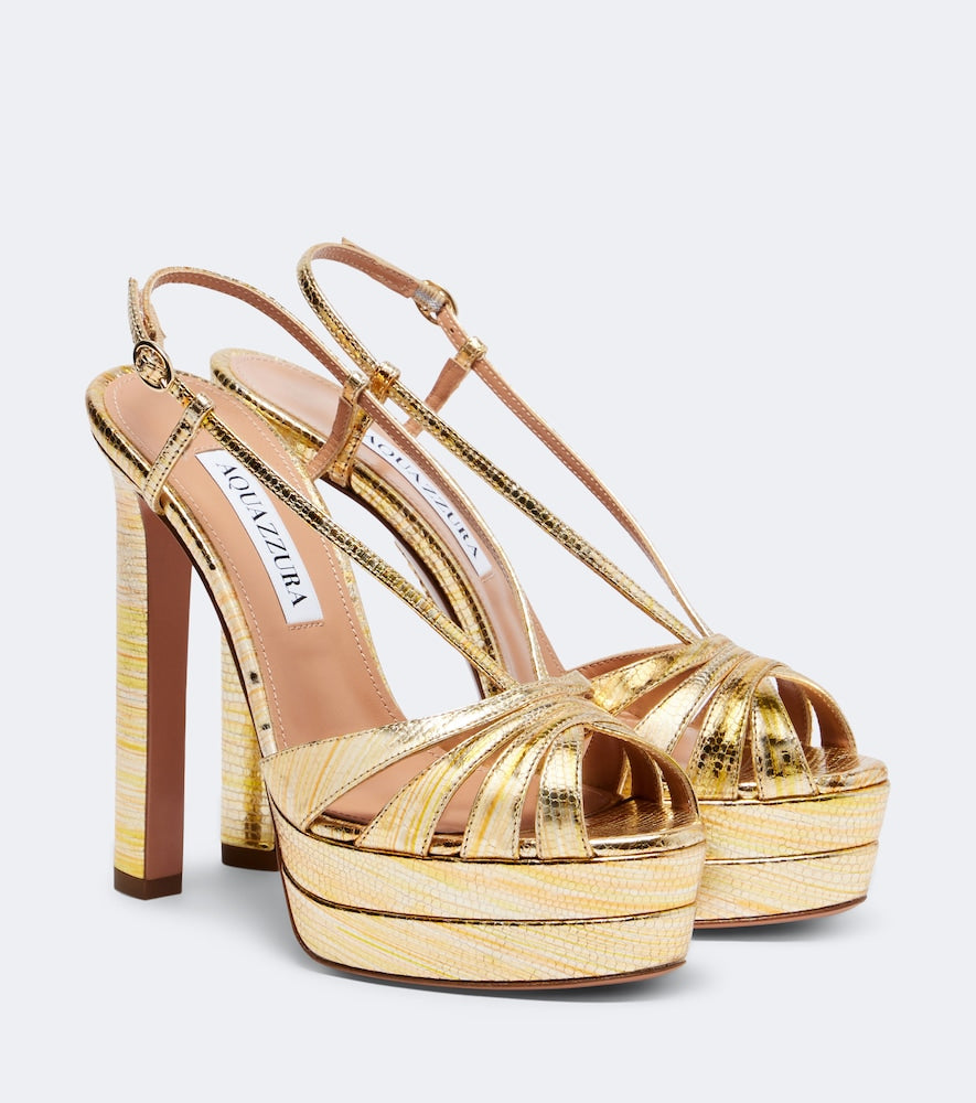 Aquazzura Aimee130 metallic leather platform sandals - Gold Heeled Sandals
