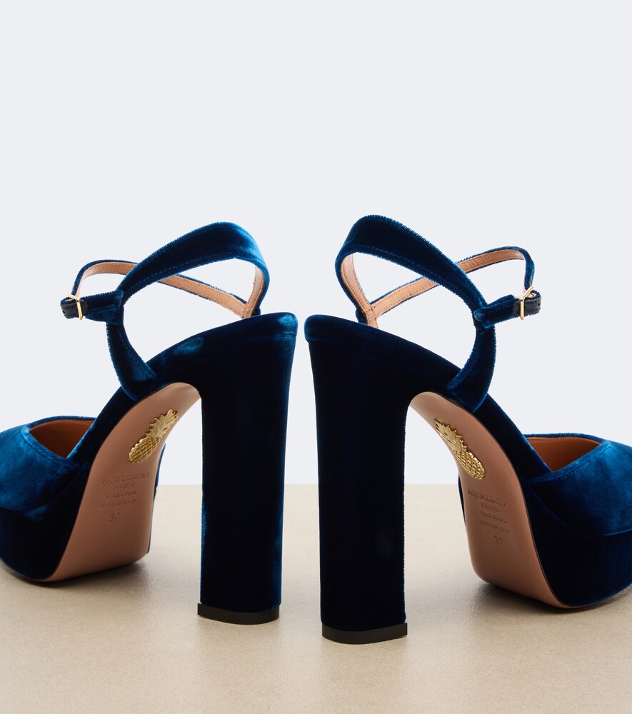 Aquazzura Amira velvet platform slingback pumps in Blue - High-Heel Pumps