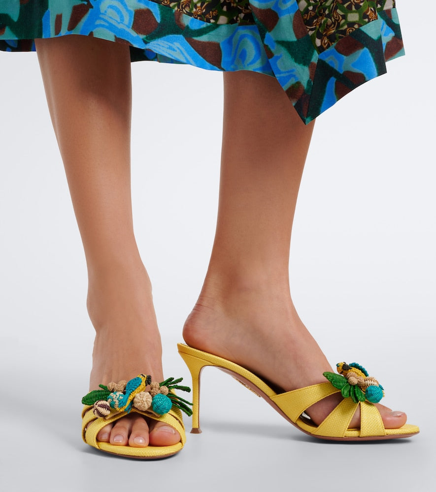 Aquazzura Birdsong raffia mules in Multicoloured - Heeled Sandals