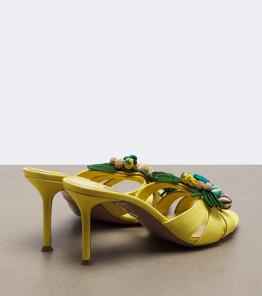Aquazzura Birdsong raffia mules in Multicoloured - Heeled Sandals