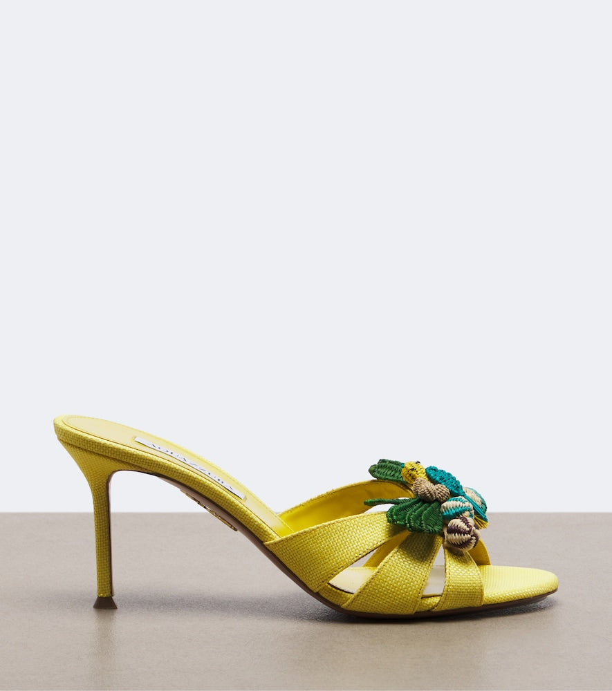 Aquazzura Birdsong raffia mules in Multicoloured - Heeled Sandals