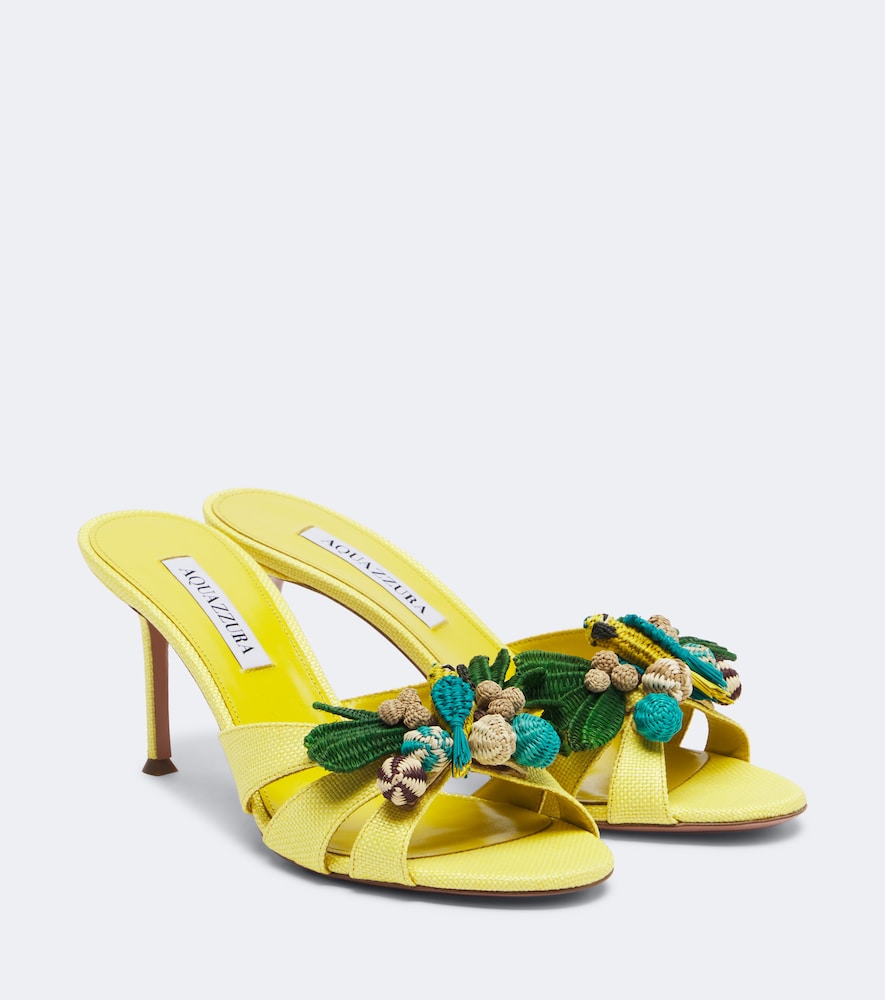Aquazzura Birdsong raffia mules in Multicoloured - Heeled Sandals