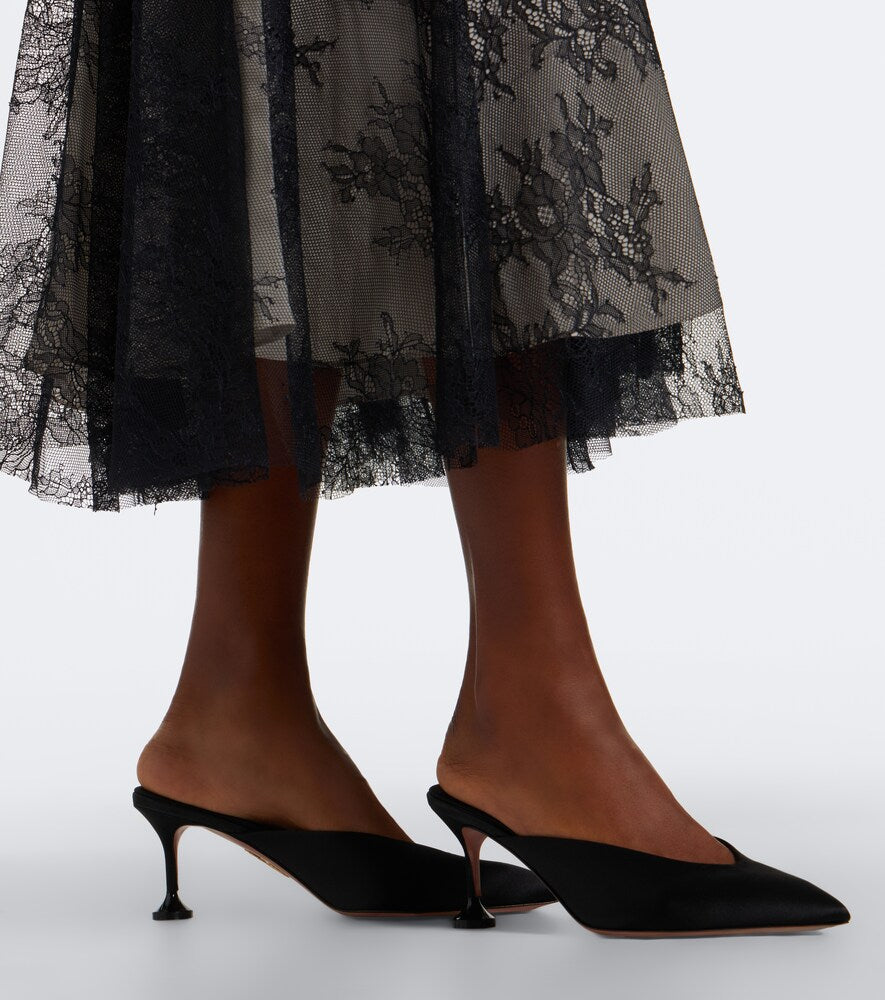 Aquazzura Bisous satin mules (Black) - Mid Heel Pumps
