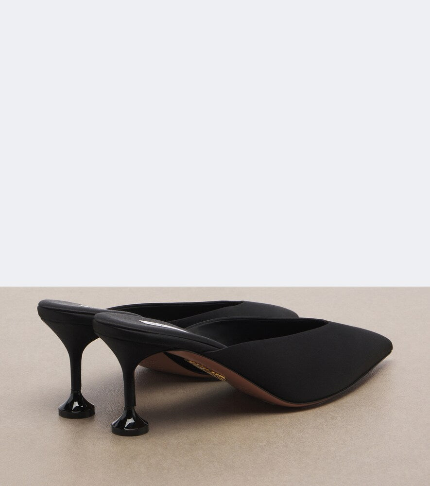 Aquazzura Bisous satin mules (Black) - Mid Heel Pumps