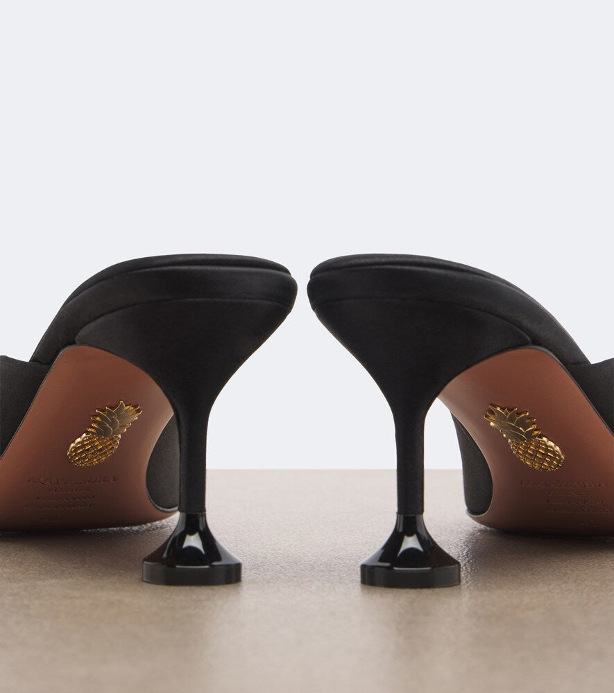 Aquazzura Bisous satin mules (Black) - Mid Heel Pumps