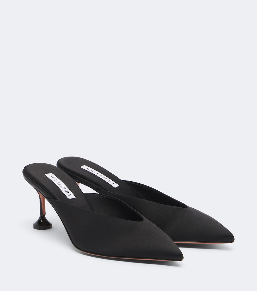 Aquazzura Bisous satin mules (Black) - Mid Heel Pumps