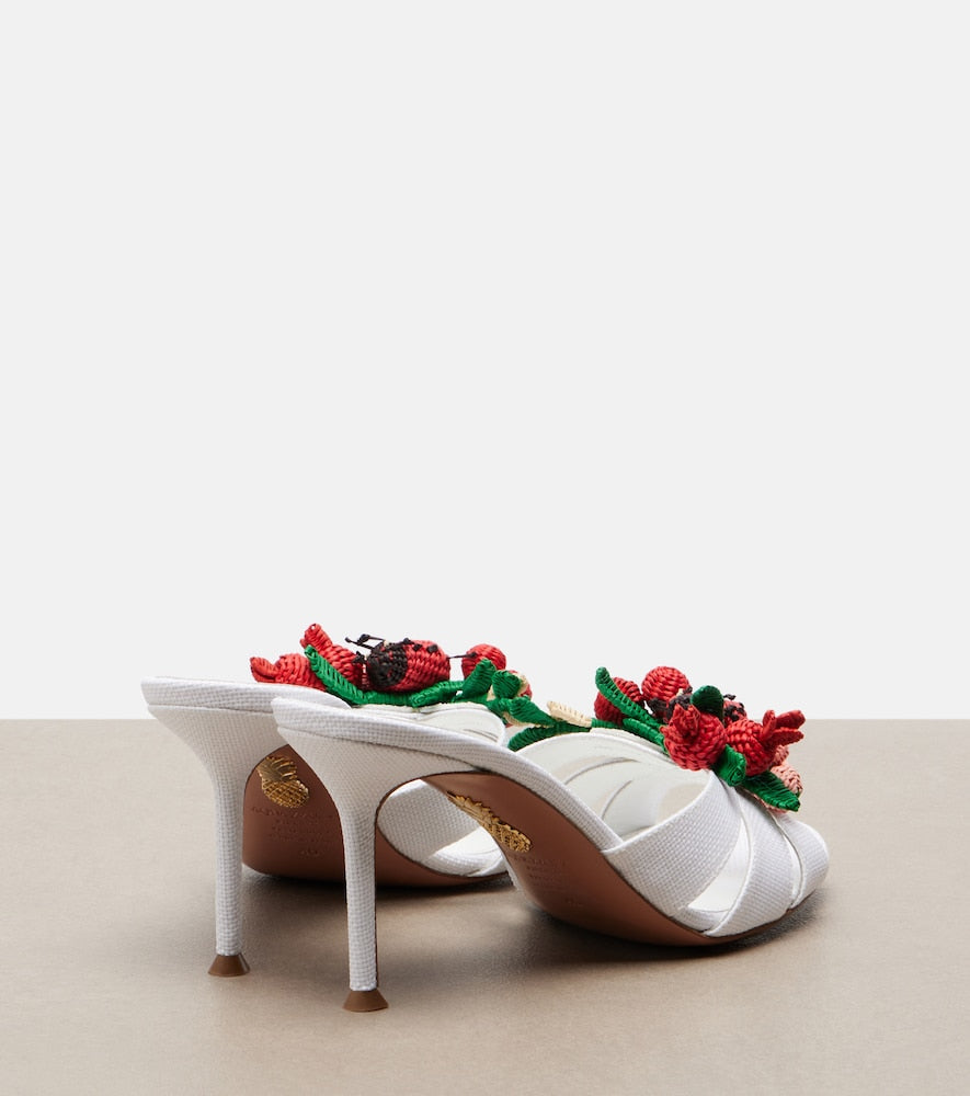 Aquazzura Botanica raffia-effect mules - White Mid Heel Sandals