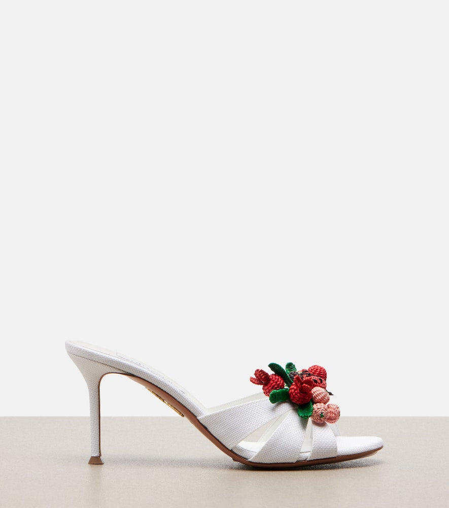 Aquazzura Botanica raffia-effect mules - White Mid Heel Sandals
