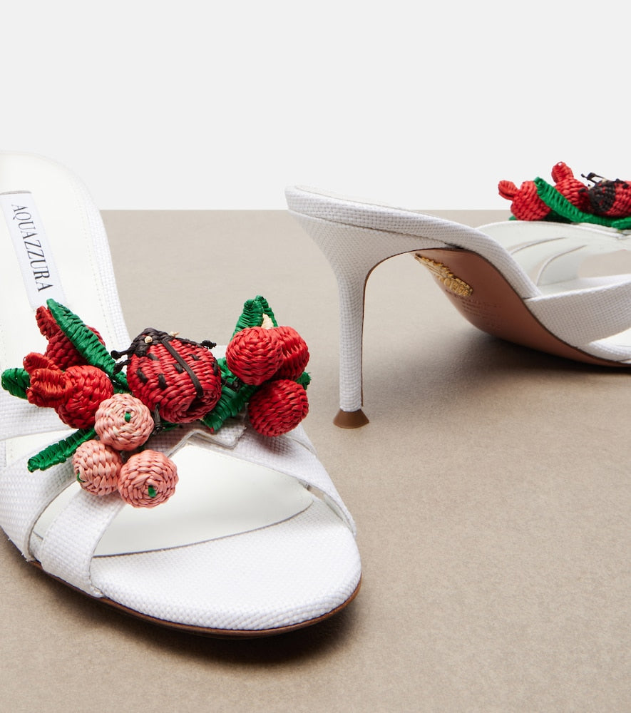 Aquazzura Botanica raffia-effect mules - White Mid Heel Sandals