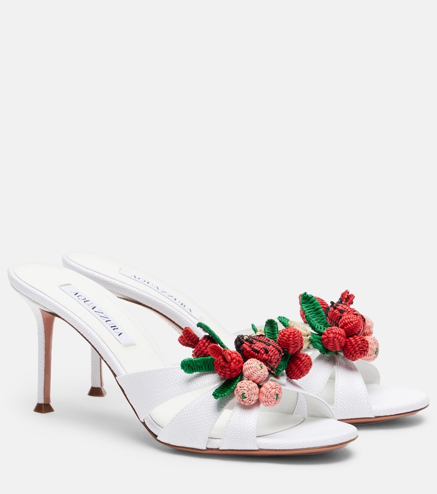 Aquazzura Botanica raffia-effect mules - White Mid Heel Sandals