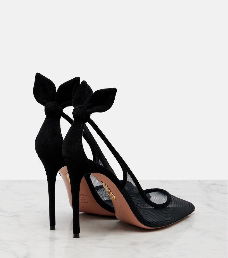 Aquazzura Bow Tie suede-trimmed mesh pumps in Black - High-Heel Pumps