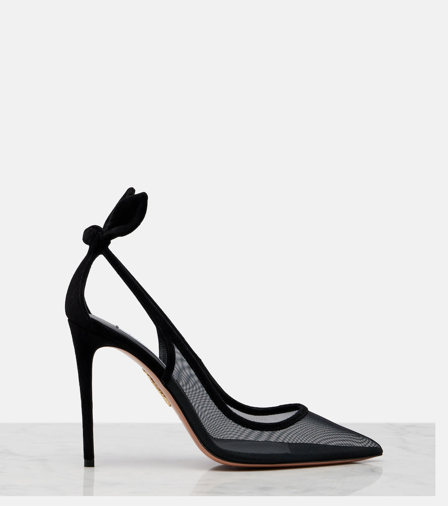 Aquazzura Bow Tie suede-trimmed mesh pumps in Black - High-Heel Pumps