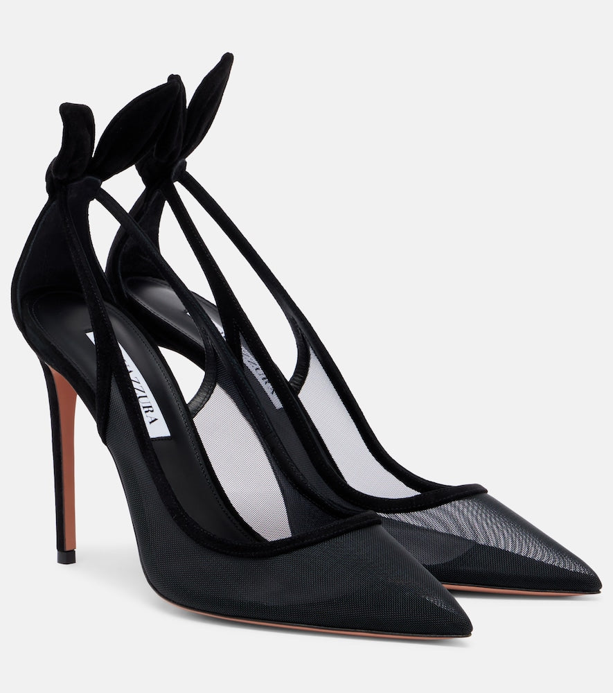 Aquazzura Bow Tie suede-trimmed mesh pumps in Black - High-Heel Pumps