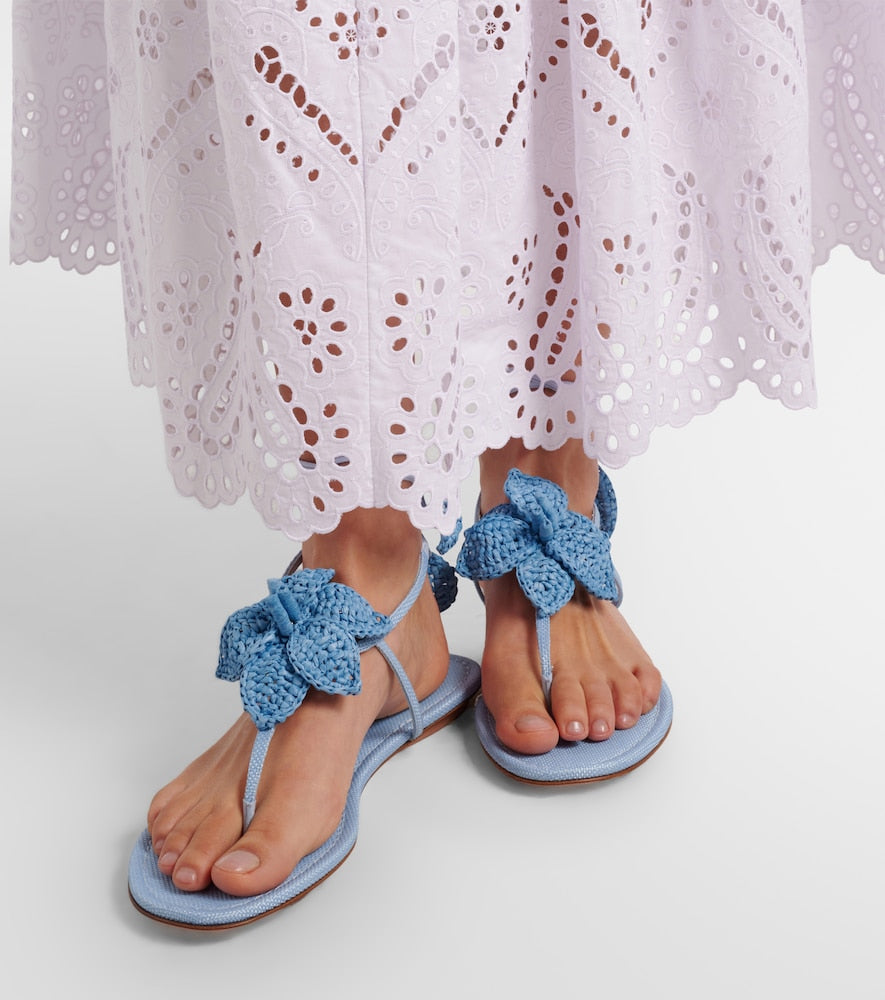 Aquazzura Calypso raffia thong sandals (Blue) - Flat Sandals