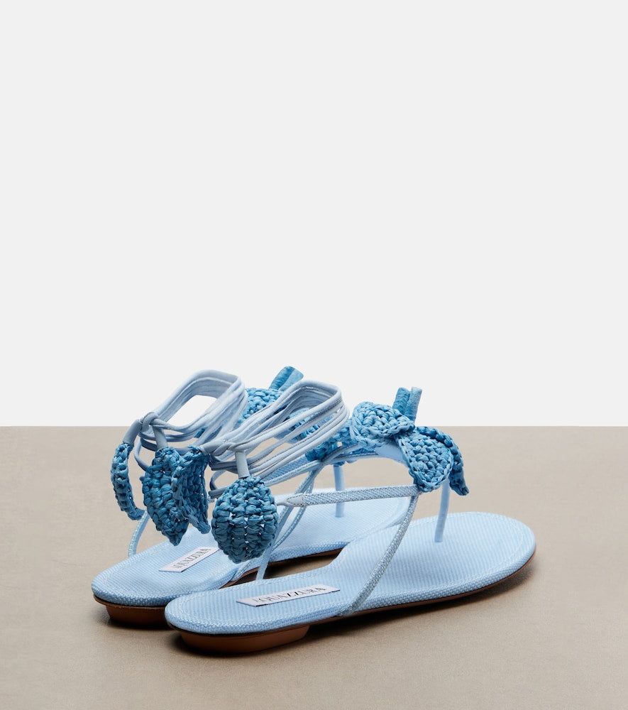 Aquazzura Calypso raffia thong sandals (Blue) - Flat Sandals