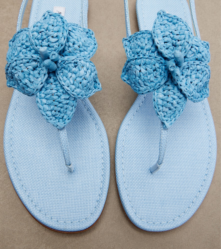Aquazzura Calypso raffia thong sandals (Blue) - Flat Sandals