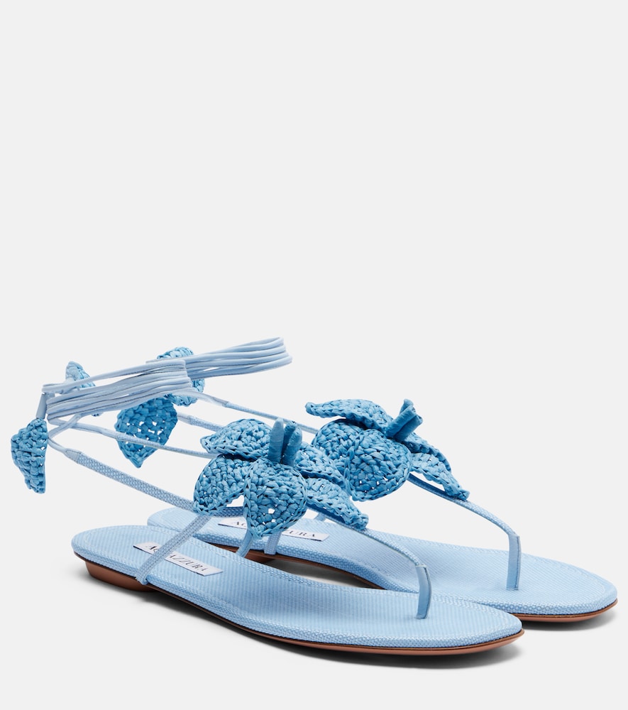 Aquazzura Calypso raffia thong sandals (Blue) - Flat Sandals