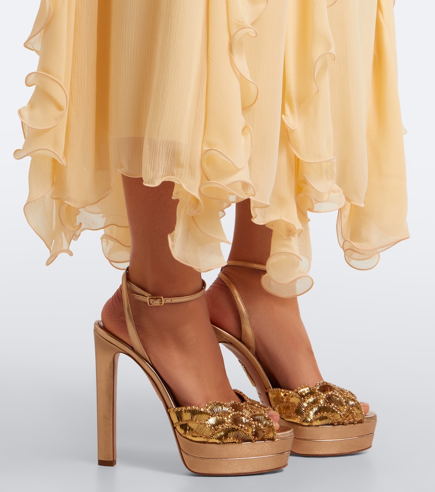 Aquazzura Ce Soir metallic leather platform sandals (Gold) - High-Heel Sandals