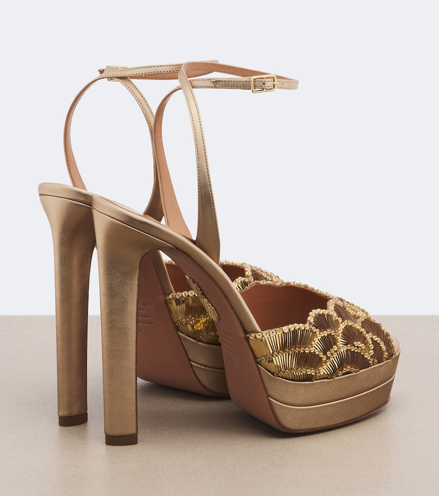 Aquazzura Ce Soir metallic leather platform sandals (Gold) - High-Heel Sandals