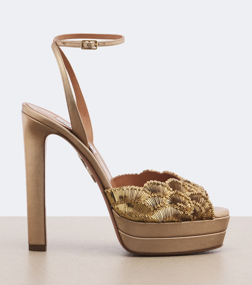 Aquazzura Ce Soir metallic leather platform sandals (Gold) - High-Heel Sandals