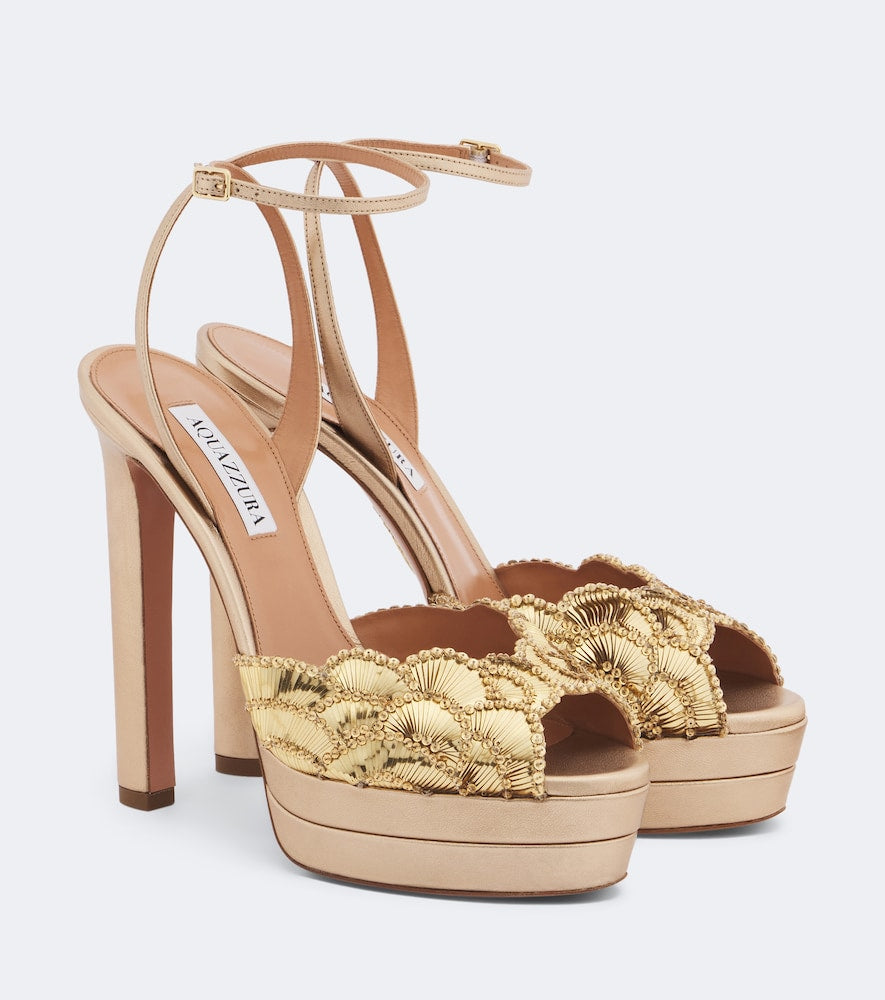 Aquazzura Ce Soir metallic leather platform sandals (Gold) - High-Heel Sandals