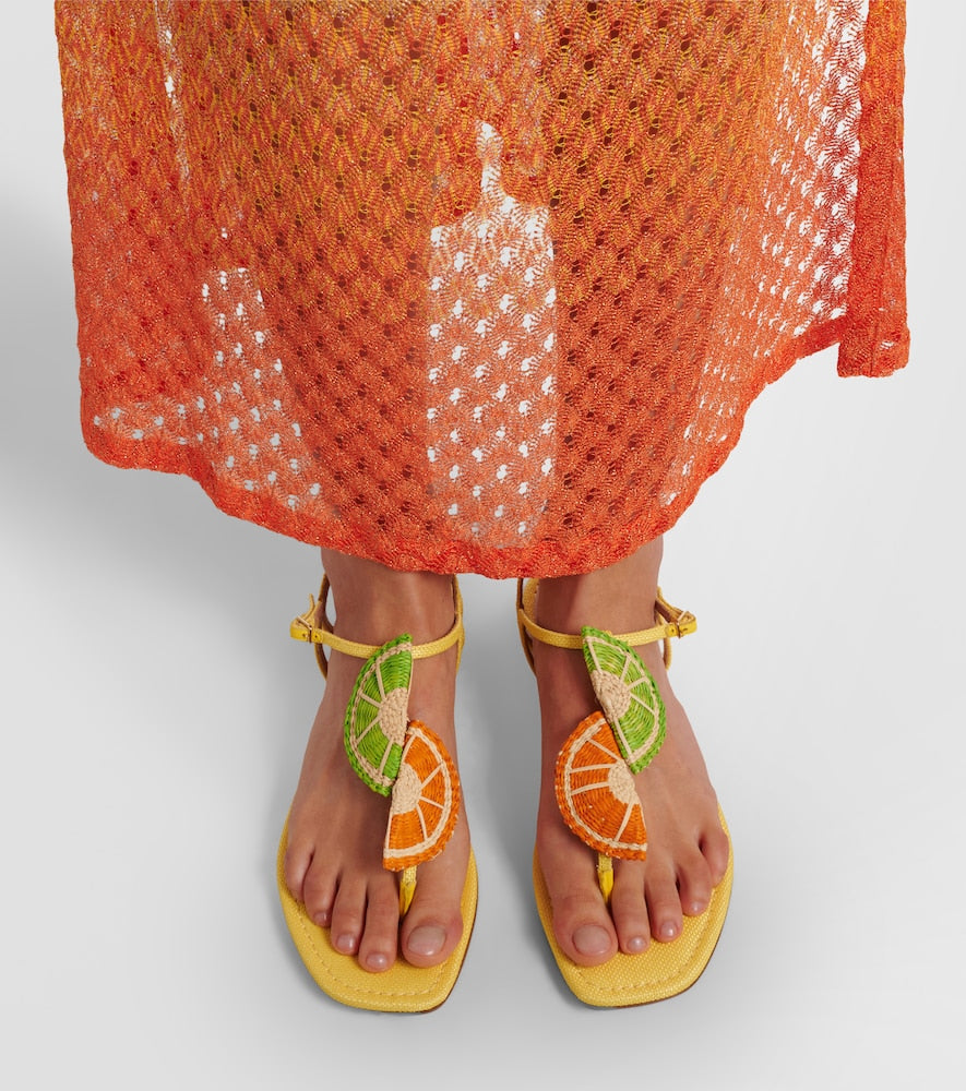 Multicoloured Aquazzura Citrus Sugar raffia slingback sandals - Flat Sandals