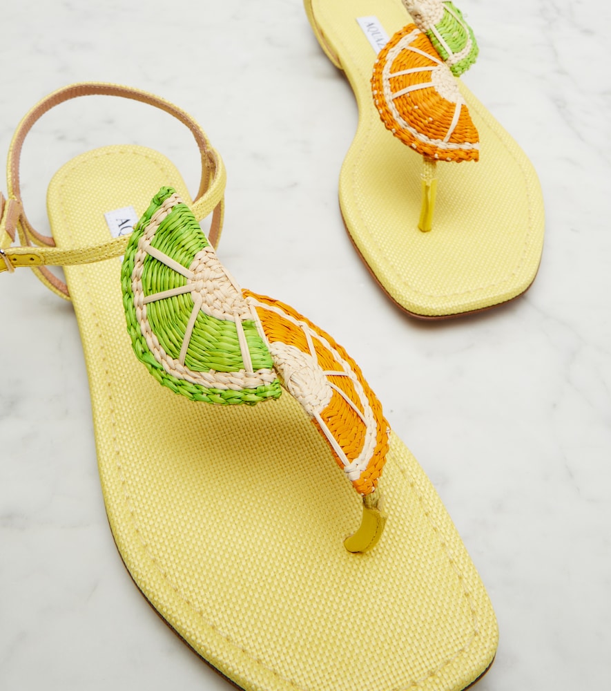 Multicoloured Aquazzura Citrus Sugar raffia slingback sandals - Flat Sandals