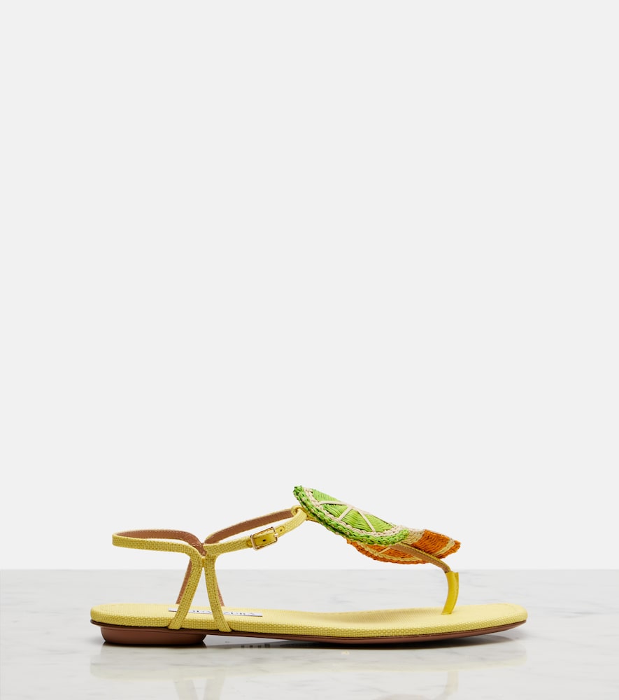 Multicoloured Aquazzura Citrus Sugar raffia slingback sandals - Flat Sandals