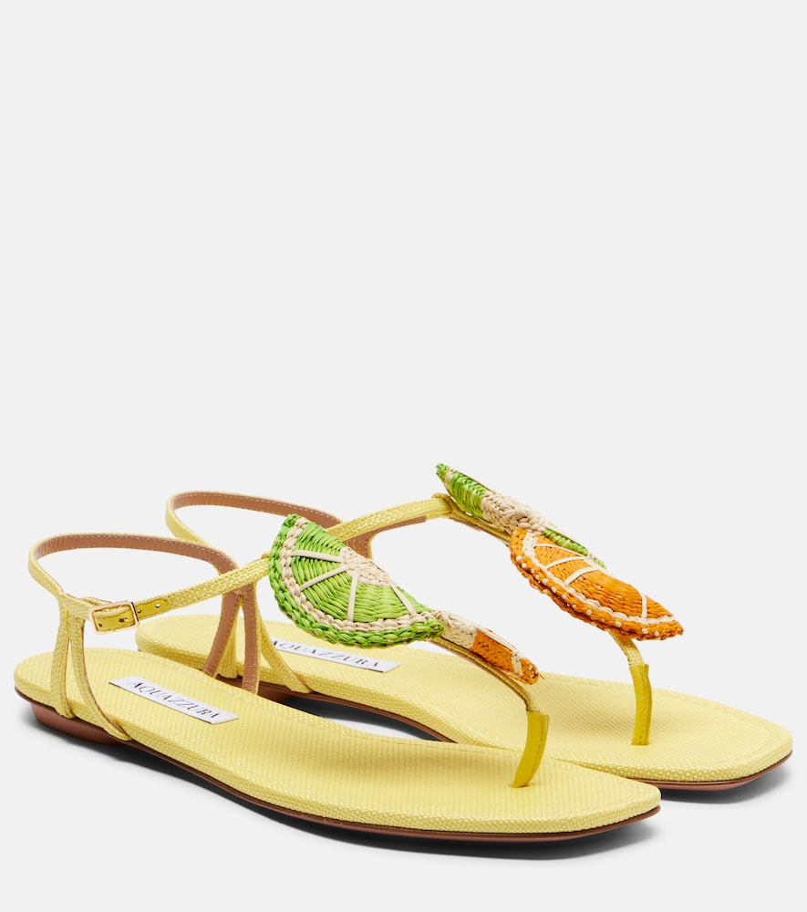 Multicoloured Aquazzura Citrus Sugar raffia slingback sandals - Flat Sandals