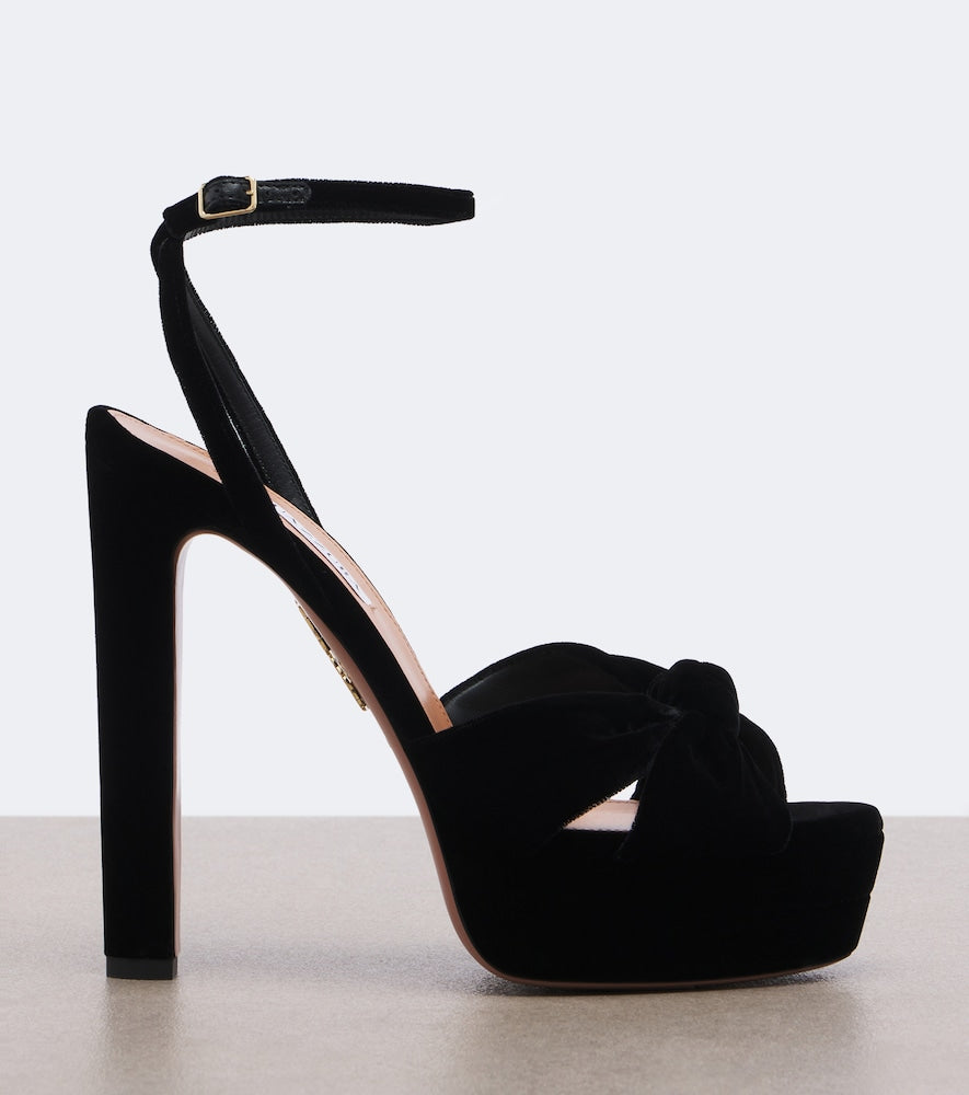 Black Aquazzura Cupid velvet platform pumps - High-Heel Sandals