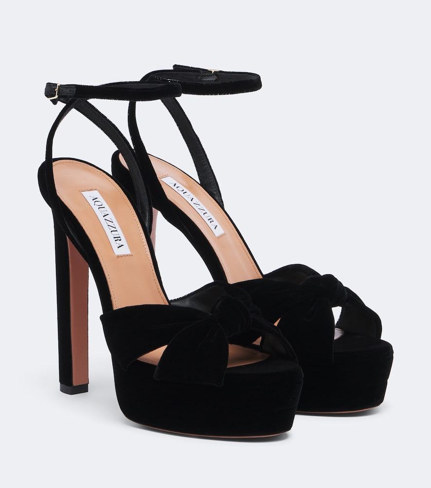 Black Aquazzura Cupid velvet platform pumps - High-Heel Sandals