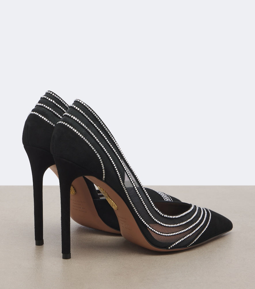 Aquazzura Dream Girl embellished mesh and suede pumps in Black - High-Heel Pumps