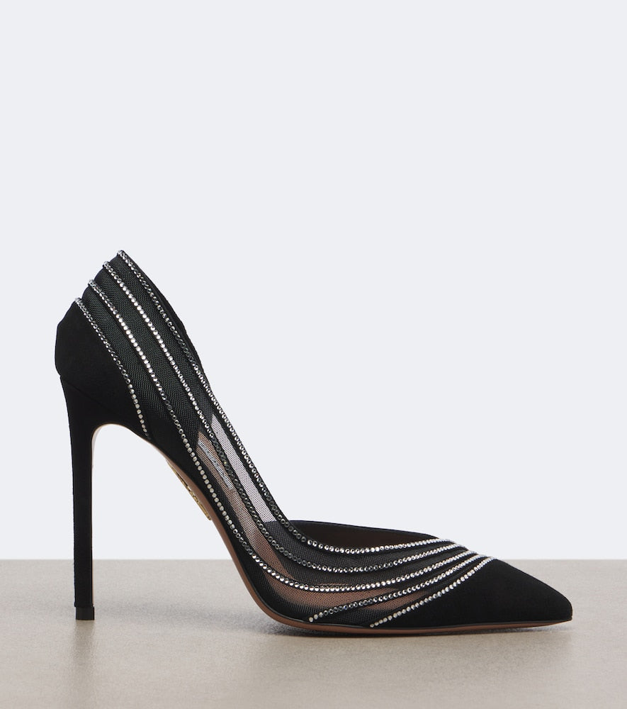 Aquazzura Dream Girl embellished mesh and suede pumps in Black - High-Heel Pumps