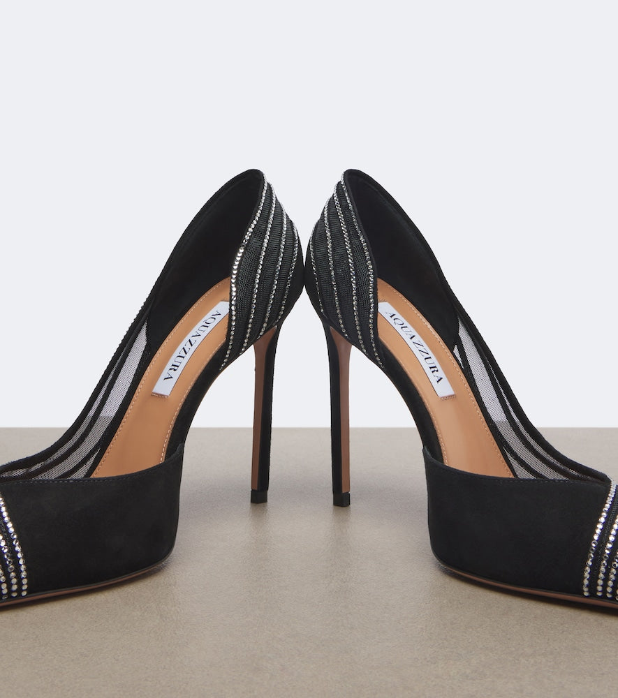 Aquazzura Dream Girl embellished mesh and suede pumps in Black - High-Heel Pumps
