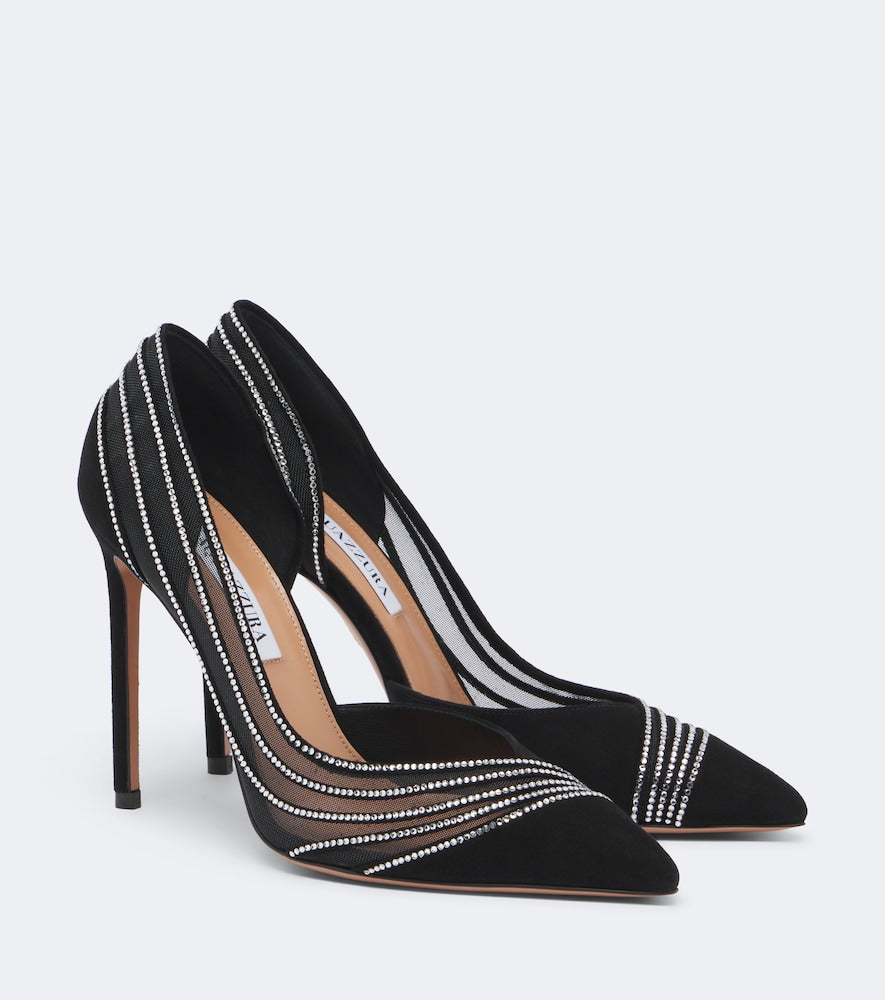 Aquazzura Dream Girl embellished mesh and suede pumps in Black - High-Heel Pumps